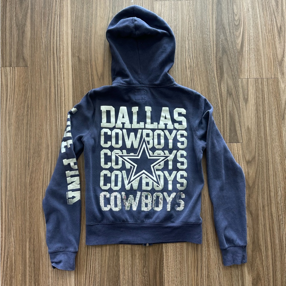 Rare 2011 Victoria's Secret PINK NFL Dallas Cowboys Sequin Bling Zip Hoodie Sz M
